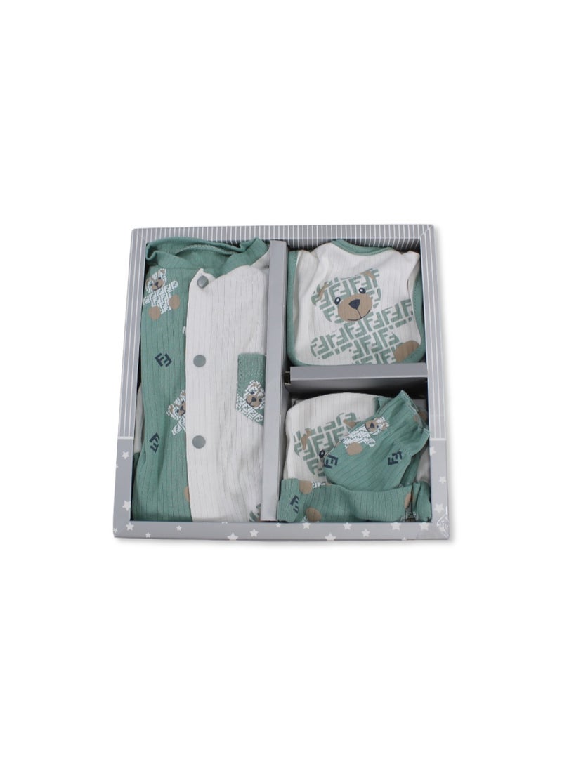 Junior Baby Boys Cotton Gift Clothes Box – Mint & Off-White - Image 3
